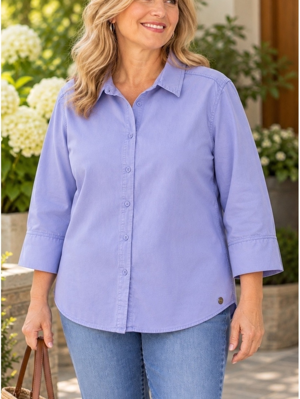 100% Cotton Northern Reflections 2X Lavender Button Up Shirt 3/4 Sleeve Vintage